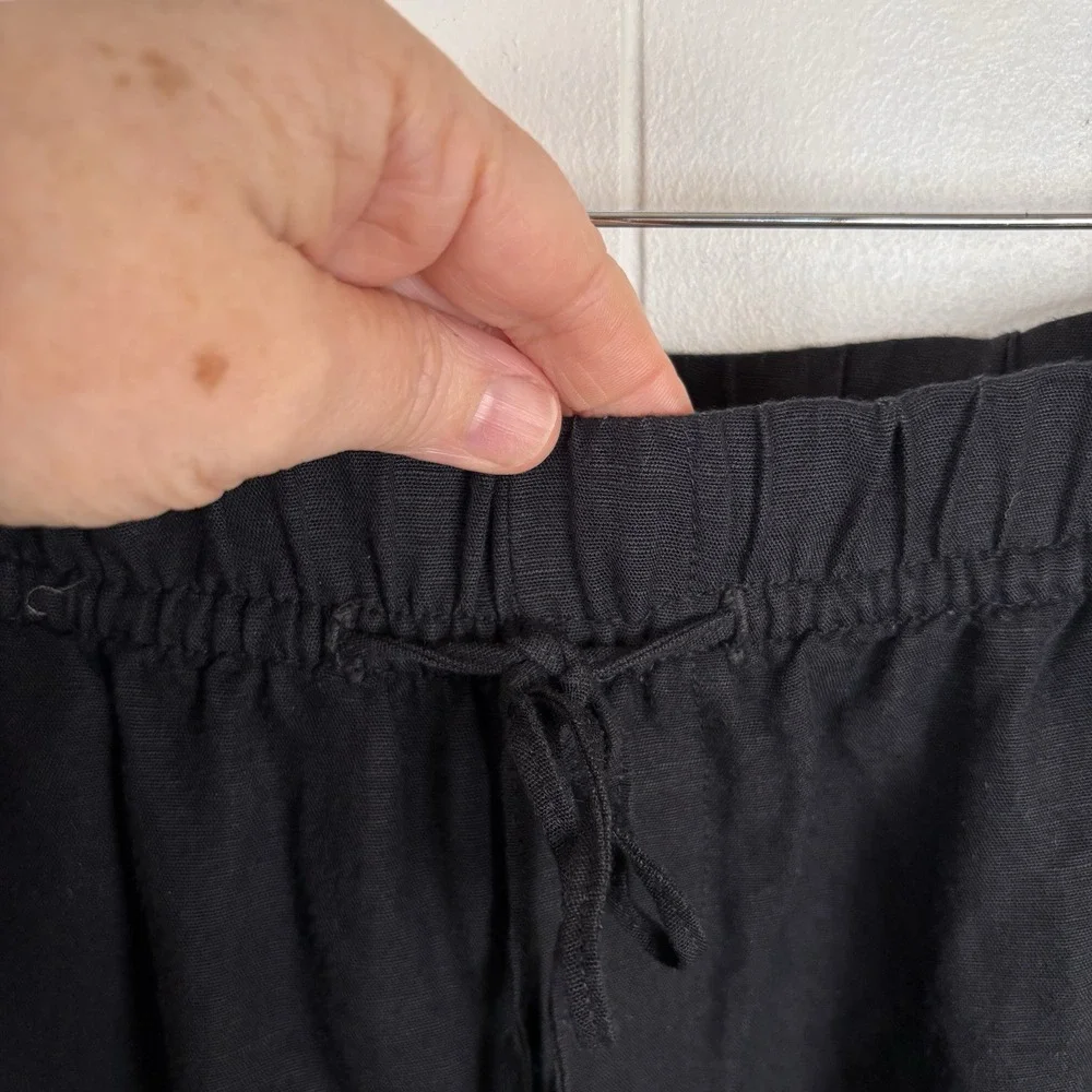 H&M Women's‎ Large Linen Blend Black Cropped High Rise Pants Pull On Drawstring - Picture 4 of 11